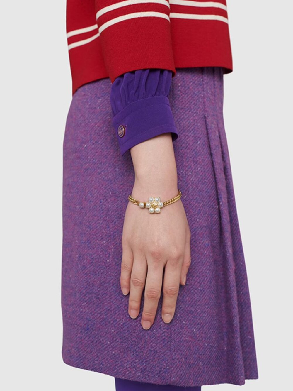 GUCCI BRACELET INTERLOCKING GG LOGO FAUX PEARL GOLD TONE CHAIN sz S SMALL - Picture 17 of 17